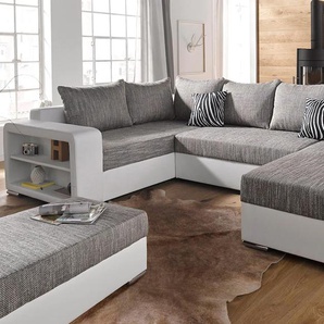 Wohnlandschaft COLLECTION AB Sofas Gr. B/H/T: 294 cm x 80 cm x 92 cm, Kunstleder SOFTLUX-Struktur, mit Federkern, grau (weiß, grau) Wohnlandschaften Sofas mit Bettfunktion, wahlweise Federkern