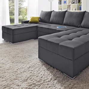 Wohnlandschaft COLLECTION AB Sofas Gr. B/H/T: 311 cm x 84 cm x 161 cm, Flachgewebe, Recamiere beidseitig montierbar, mit Bettfunktion-mit Bettkasten-mit Federkern, grau Wohnlandschaften Wohnlandschaft, 2 Ottomane,Bettfunktion,Bettkasten,Bonnelfederkern