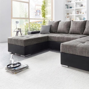 Wohnlandschaft COLLECTION AB Sofas Gr. B/H/T: 331 cm x 84 cm x 161 cm, Kunstleder SOFTLUX-Struktur, Recamiere beidseitig montierbar, XXL-mit Bettfunktion-mit Bettkasten, schwarz (schwarz, grau) Wohnlandschaften Sofas mit Bettfunktion, Bettkasten, links
