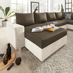 Wohnlandschaft COLLECTION AB Sofas Gr. B/H/T: 310 cm x 85 cm x 212 cm, Microfaser PRIMABELLE-Struktur, Recamiere beidseitig montierbar, mit Bettfunktion-mit Bettkasten, beige (beige, hellbraun) Wohnlandschaften Sofas mit Federkern, wahlweise Bettfunktion