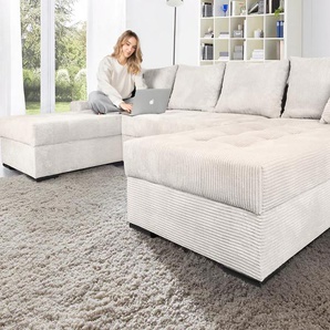 Wohnlandschaft COLLECTION AB XL-Josy U-Form, Breite 313 cm, Cord-/Mix, beige (cream), B:313cm H:84cm T:161cm, 100% Polyester, Sofas, inkl. Bettfunktion, Bettkasten, mit 4 gleich großen Rückenkissen, Topseller