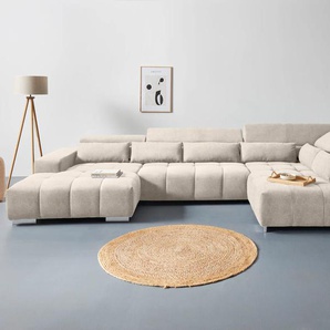 Wohnlandschaft COTTA Orion U-Form, beige, B:409cm H:73cm T:225cm, 100% Polyester, Sofas, inkl. Kopfteilverstellung und Nierenkissen, Topseller