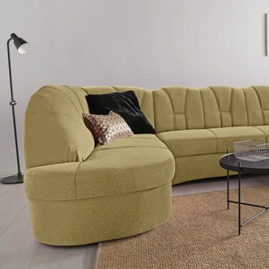 Wohnlandschaft DOMO COLLECTION Papenburg Sofas Gr. B/H/T: 297 cm x 84 cm x 180 cm, Webstoff, Recamiere rechts, mit Bettfunktion, grün (grün, gelb) Wohnlandschaften Sofas in großer Farbvielfalt, wahlweise Bettfunktion, frei im Raum stellbar