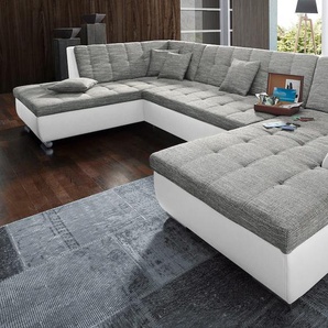 Wohnlandschaft DOMO COLLECTION Treviso incl. Zierkissen, moderne Steppung, XXL: B/T/H: 364/201/83 cm, weiß (weiß, pepper), B:364cm H:83cm T:201cm, Kunstleder Softlux / Struktur (90% Polyester; 10% Polyacryl), Microfaser-Primabelle (100% Polyester) /