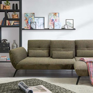 Wohnlandschaft Dover, khaki, olive, Longchair rechts, inkl. Funktionen