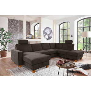 Wohnlandschaft Ford Point Grau Webstoff Palila 309 x 81 x 213cm Ottomane davorstehend rechts mit Schlaffunktion Modern