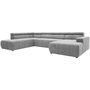 Wohnlandschaft Freetown Grau/Hellgrau Webstoff Meli 359 x 80 x 228cm Longchair davorstehend links / Ottomane rechts Keine Funktion Modern