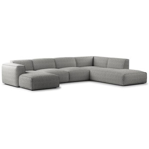 Wohnlandschaft Grau Bouclé Stoff Bony 325 x 71 x 235cm Longchair davorstehend links / Ottomane rechts Modern