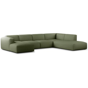 Wohnlandschaft Grün Cordstoff Snor 325 x 71 x 235cm Longchair davorstehend links / Ottomane rechts Modern