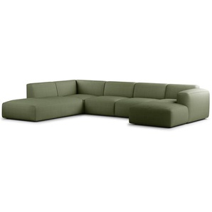 Wohnlandschaft Grün Cordstoff Snor 325 x 71 x 235cm Longchair davorstehend rechts / Ottomane links Modern