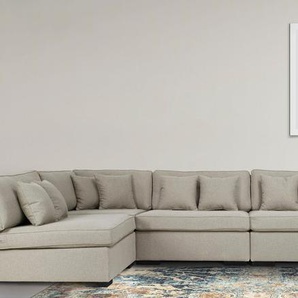 Wohnlandschaft GUIDO MARIA KRETSCHMER HOME&LIVING Skara U-Form Sofas Gr. B/H/T: 390 cm x 86 cm x 190 cm, Struktur (recyceltes Polyester), Ottomane rechts, beige (creme) Wohnlandschaften Lounge-Sofa mit Federkernpolsterung, in vielen Bezugsvarianten