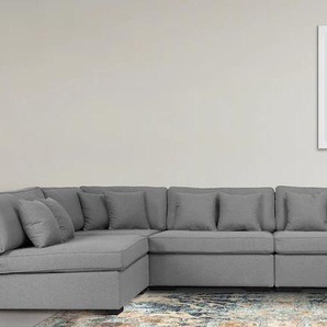 Wohnlandschaft GUIDO MARIA KRETSCHMER HOME&LIVING Skara U-Form Sofas Gr. B/H/T: 390 cm x 86 cm x 190 cm, Struktur (recyceltes Polyester), Ottomane rechts, beige (greige) Wohnlandschaften Lounge-Sofa mit Federkernpolsterung, in vielen Bezugsvarianten