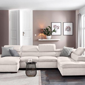 Wohnlandschaft HOME AFFAIRE Alberto U-Form, beige (creme), B:350cm H:73cm T:228cm, 100% Polyester, Microfaser in Antiklederoptik (100% Polyester), Luxus-Microfaser Vintageoptik (100% Polyester), Luxus-Microfaser weich (90%Polyester 10%Polyamid), Sofas,