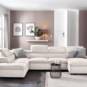 Wohnlandschaft HOME AFFAIRE Alberto U-Form, beige (creme), B:350cm H:73cm T:228cm, 100% Polyester, Microfaser in Antiklederoptik (100% Polyester), Luxus-Microfaser Vintageoptik (100% Polyester), Luxus-Microfaser weich (90%Polyester 10%Polyamid), Sofas,