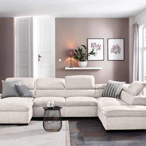 Wohnlandschaft HOME AFFAIRE Alberto U-Form, beige (creme), B:350cm H:73cm T:228cm, 100% Polyester, Microfaser in Antiklederoptik (100% Polyester), Luxus-Microfaser Vintageoptik (100% Polyester), Luxus-Microfaser weich (90%Polyester 10%Polyamid), Sofas,