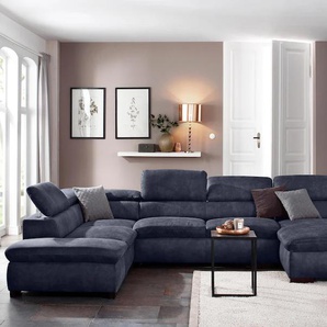 Wohnlandschaft HOME AFFAIRE Alberto U-Form, blau (dunkelblau), B:350cm H:73cm T:228cm, 100% Polyester, Microfaser in Antiklederoptik (100% Polyester), Luxus-Microfaser Vintageoptik (100% Polyester), Luxus-Microfaser weich (90%Polyester 10%Polyamid),