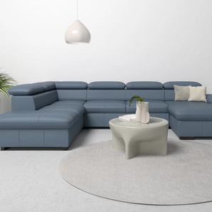 Wohnlandschaft HOME AFFAIRE Alberto U-Form, blau (graublau), B:350cm H:73cm T:228cm, Luxus-Microfaser in Lederoptik (100% Polyester), Microfaser in Antiklederoptik (100% Polyester), Luxus-Microfaser Vintageoptik (100% Polyester), Luxus-Microfaser weich