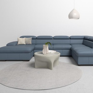 Wohnlandschaft HOME AFFAIRE Alberto U-Form, blau (graublau), B:350cm H:73cm T:228cm, Luxus-Microfaser in Lederoptik (100% Polyester), Microfaser in Antiklederoptik (100% Polyester), Luxus-Microfaser Vintageoptik (100% Polyester), Luxus-Microfaser weich
