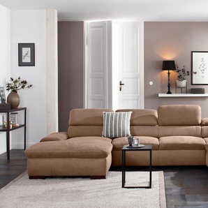 Wohnlandschaft HOME AFFAIRE Alberto U-Form, braun, B:350cm H:73cm T:228cm, 100% Polyester, Microfaser in Antiklederoptik (100% Polyester), Luxus-Microfaser Vintageoptik (100% Polyester), Luxus-Microfaser weich (90%Polyester 10%Polyamid), Sofas, mit