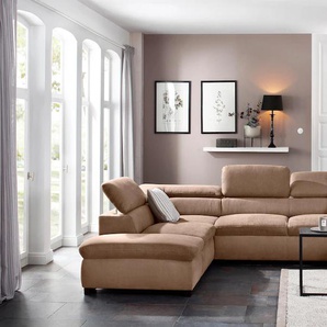Wohnlandschaft HOME AFFAIRE Alberto U-Form, braun, B:350cm H:73cm T:228cm, 100% Polyester, Microfaser in Antiklederoptik (100% Polyester), Luxus-Microfaser Vintageoptik (100% Polyester), Luxus-Microfaser weich (90%Polyester 10%Polyamid), Sofas, mit