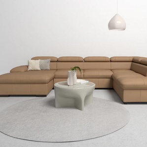 Wohnlandschaft HOME AFFAIRE Alberto U-Form, braun (cappucino), B:350cm H:73cm T:228cm, Luxus-Microfaser in Lederoptik (100% Polyester), Microfaser in Antiklederoptik (100% Polyester), Luxus-Microfaser Vintageoptik (100% Polyester), Luxus-Microfaser weich