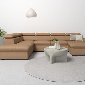 Wohnlandschaft HOME AFFAIRE Alberto U-Form, braun (cappucino), B:350cm H:73cm T:228cm, Luxus-Microfaser in Lederoptik (100% Polyester), Microfaser in Antiklederoptik (100% Polyester), Luxus-Microfaser Vintageoptik (100% Polyester), Luxus-Microfaser weich