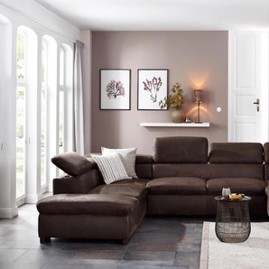 Wohnlandschaft HOME AFFAIRE Alberto U-Form, braun (dunkelbraun), B:350cm H:73cm T:228cm, 100% Polyester, Microfaser in Antiklederoptik (100% Polyester), Luxus-Microfaser Vintageoptik (100% Polyester), Luxus-Microfaser weich (90%Polyester 10%Polyamid),