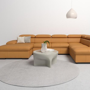 Wohnlandschaft HOME AFFAIRE Alberto U-Form, gelb (curry), B:350cm H:73cm T:228cm, Luxus-Microfaser in Lederoptik (100% Polyester), Microfaser in Antiklederoptik (100% Polyester), Luxus-Microfaser Vintageoptik (100% Polyester), Luxus-Microfaser weich