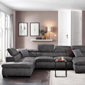 Wohnlandschaft HOME AFFAIRE Alberto U-Form, grau (anthrazit), B:350cm H:73cm T:228cm, 100% Polyester, Microfaser in Antiklederoptik (100% Polyester), Luxus-Microfaser Vintageoptik (100% Polyester), Luxus-Microfaser weich (90%Polyester 10%Polyamid), Sofas,