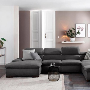 Wohnlandschaft HOME AFFAIRE Alberto U-Form, grau (graphit), B:350cm H:73cm T:228cm, 100% Polyester, Microfaser in Antiklederoptik (100% Polyester), Luxus-Microfaser Vintageoptik (100% Polyester), Luxus-Microfaser weich (90%Polyester 10%Polyamid), Sofas,