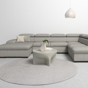 Wohnlandschaft HOME AFFAIRE Alberto U-Form, grau (hellgrau), B:350cm H:73cm T:228cm, Luxus-Microfaser in Lederoptik (100% Polyester), Microfaser in Antiklederoptik (100% Polyester), Luxus-Microfaser Vintageoptik (100% Polyester), Luxus-Microfaser weich