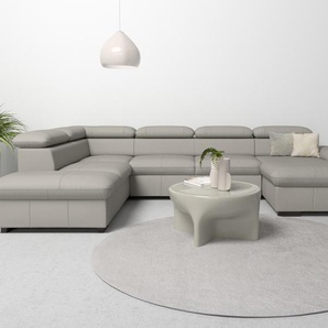 Wohnlandschaft HOME AFFAIRE Alberto U-Form, grau (hellgrau), B:350cm H:73cm T:228cm, Luxus-Microfaser in Lederoptik (100% Polyester), Microfaser in Antiklederoptik (100% Polyester), Luxus-Microfaser Vintageoptik (100% Polyester), Luxus-Microfaser weich