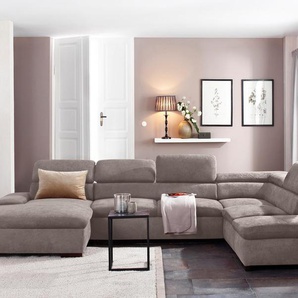 Wohnlandschaft HOME AFFAIRE Alberto U-Form, grau (taupe), B:350cm H:73cm T:228cm, 90% Polyester, 10% Polyamid, Microfaser in Antiklederoptik (100% Polyester), Luxus-Microfaser Vintageoptik (100% Polyester), Luxus-Microfaser weich (90%Polyester