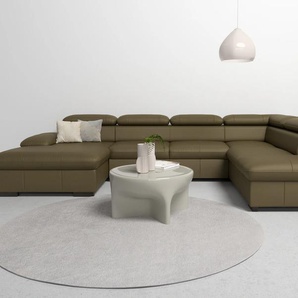 Wohnlandschaft HOME AFFAIRE Alberto U-Form, grün (olive), B:350cm H:73cm T:228cm, Luxus-Microfaser in Lederoptik (100% Polyester), Microfaser in Antiklederoptik (100% Polyester), Luxus-Microfaser Vintageoptik (100% Polyester), Luxus-Microfaser weich