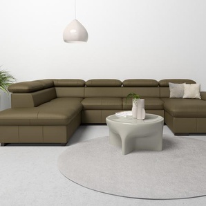 Wohnlandschaft HOME AFFAIRE Alberto U-Form, grün (olive), B:350cm H:73cm T:228cm, Luxus-Microfaser in Lederoptik (100% Polyester), Microfaser in Antiklederoptik (100% Polyester), Luxus-Microfaser Vintageoptik (100% Polyester), Luxus-Microfaser weich