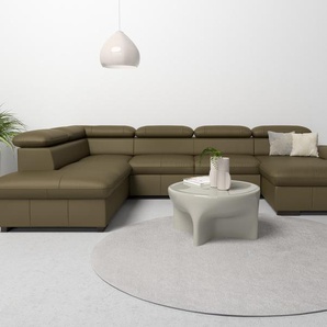 Wohnlandschaft HOME AFFAIRE Alberto U-Form, grün (olive), B:350cm H:73cm T:228cm, Luxus-Microfaser in Lederoptik (100% Polyester), Microfaser in Antiklederoptik (100% Polyester), Luxus-Microfaser Vintageoptik (100% Polyester), Luxus-Microfaser weich