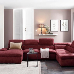 Wohnlandschaft HOME AFFAIRE Alberto U-Form, lila (chianti), B:350cm H:73cm T:228cm, 90% Polyester, 10% Polyamid, Microfaser in Antiklederoptik (100% Polyester), Luxus-Microfaser Vintageoptik (100% Polyester), Luxus-Microfaser weich (90%Polyester
