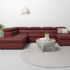 Wohnlandschaft HOME AFFAIRE Alberto U-Form, rot (merlot), B:350cm H:73cm T:228cm, Luxus-Microfaser in Lederoptik (100% Polyester), Microfaser in Antiklederoptik (100% Polyester), Luxus-Microfaser Vintageoptik (100% Polyester), Luxus-Microfaser weich