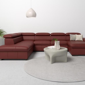 Wohnlandschaft HOME AFFAIRE Alberto U-Form, rot (merlot), B:350cm H:73cm T:228cm, Luxus-Microfaser in Lederoptik (100% Polyester), Microfaser in Antiklederoptik (100% Polyester), Luxus-Microfaser Vintageoptik (100% Polyester), Luxus-Microfaser weich