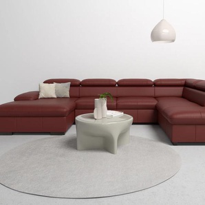 Wohnlandschaft HOME AFFAIRE Alberto U-Form, rot (merlot), B:350cm H:73cm T:228cm, Luxus-Microfaser in Lederoptik (100% Polyester), Microfaser in Antiklederoptik (100% Polyester), Luxus-Microfaser Vintageoptik (100% Polyester), Luxus-Microfaser weich