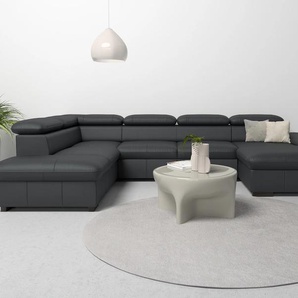 Wohnlandschaft HOME AFFAIRE Alberto U-Form, schwarz, B:350cm H:73cm T:228cm, Luxus-Microfaser in Lederoptik (100% Polyester), Microfaser in Antiklederoptik (100% Polyester), Luxus-Microfaser Vintageoptik (100% Polyester), Luxus-Microfaser weich