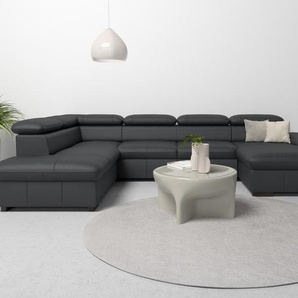 Wohnlandschaft HOME AFFAIRE Alberto U-Form, schwarz, B:350cm H:73cm T:228cm, Luxus-Microfaser in Lederoptik (100% Polyester), Microfaser in Antiklederoptik (100% Polyester), Luxus-Microfaser Vintageoptik (100% Polyester), Luxus-Microfaser weich