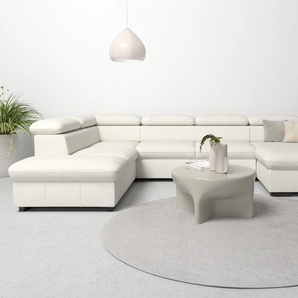Wohnlandschaft HOME AFFAIRE Alberto U-Form, weiß (altweiß), B:350cm H:73cm T:228cm, Luxus-Microfaser in Lederoptik (100% Polyester), Microfaser in Antiklederoptik (100% Polyester), Luxus-Microfaser Vintageoptik (100% Polyester), Luxus-Microfaser weich