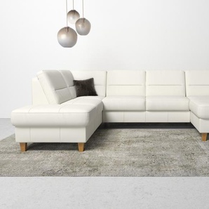 Wohnlandschaft HOME AFFAIRE Palmera U-Form, weiß (reinweiß), B:308cm H:89cm T:212cm, Luxus-Microfaser (100% Polyester), Struktur (100% Polyester), Luxus-Microfaser in Lederoptik (100% Polyester), Sofas, Federkern, wahlweise mit Bettfunktion und mit/ohne