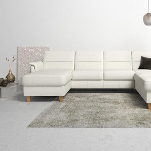Wohnlandschaft HOME AFFAIRE Palmera U-Form, weiß (reinweiß), B:308cm H:89cm T:212cm, Luxus-Microfaser (100% Polyester), Struktur (100% Polyester), Luxus-Microfaser in Lederoptik (100% Polyester), Sofas, Federkern, wahlweise mit Bettfunktion und mit/ohne
