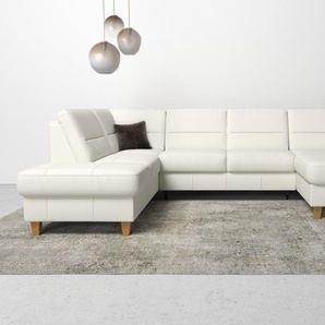 Wohnlandschaft HOME AFFAIRE Palmera U-Form, weiß (reinweiß), B:308cm H:89cm T:212cm, Luxus-Microfaser (100% Polyester), Struktur (100% Polyester), Luxus-Microfaser in Lederoptik (100% Polyester), Sofas, Federkern, wahlweise mit Bettfunktion und mit/ohne