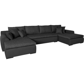 Wohnlandschaft HOME AFFAIRE Win Sofas Gr. B/H/T: 366 cm x 85 cm x 176 cm, Struktur-Samtvelours, Recamiere beidseitig montierbar, Mit Bettfunktion und Bettkasten, schwarz-weiß (schwarz, weiß, schwarz) Wohnlandschaften wahlweise mit Bettfunktion und