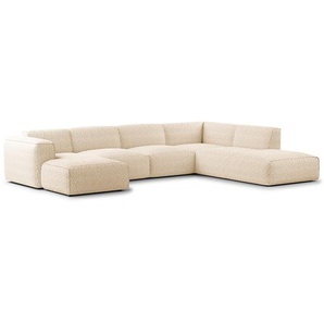 Wohnlandschaft Beige Teddy-Bouclé Stoff Bony 325 x 71 x 235cm Longchair davorstehend links / Ottomane rechts Modern