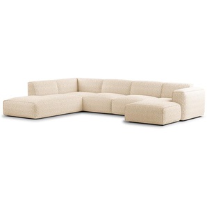 Wohnlandschaft Beige Teddy-Bouclé Stoff Bony 325 x 71 x 235cm Longchair davorstehend rechts / Ottomane links Modern