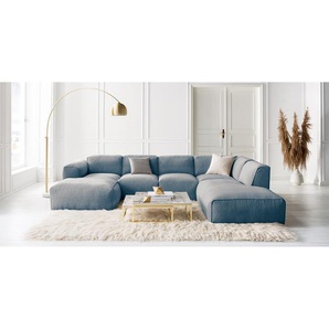Wohnlandschaft Blau Webstoff Saia 325 x 71 x 235cm Longchair davorstehend links / Ottomane rechts Modern